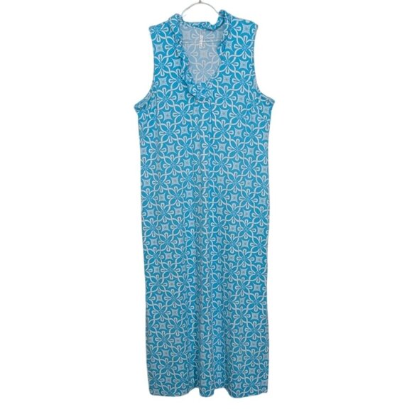 Lulu B Dresses & Skirts - Lulu B Floral Maxi Dress Womens Size XL Tahitian Turquoise Nylon Scallop V Neck